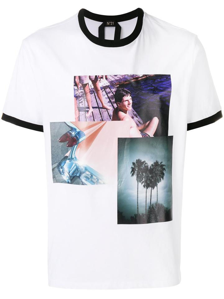 No21 Photo Print Ringer Tee - White