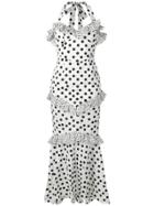 De La Vali Polka Dot Halterneck Maxi Dress - White