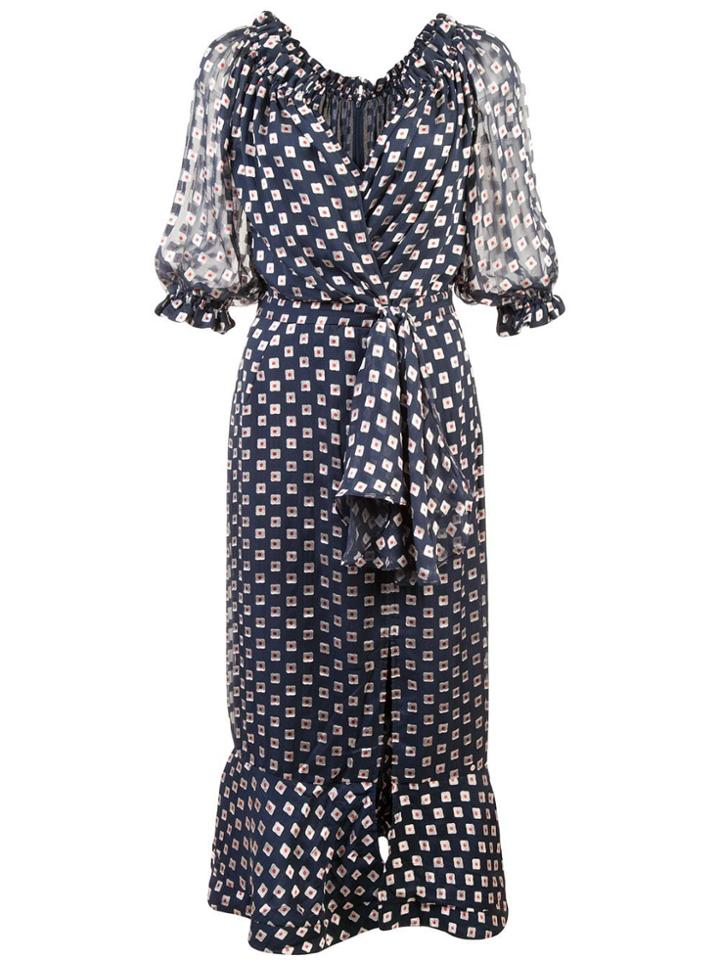 Saloni Print Ruffled Wrap Dress - Blue