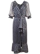 Saloni Print Ruffled Wrap Dress - Blue
