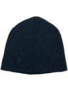 Hannes Roether Ribbed Knit Beanie Hat - Blue