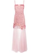 Blumarine Floral Embellished Sheer Evening Dress - Pink & Purple