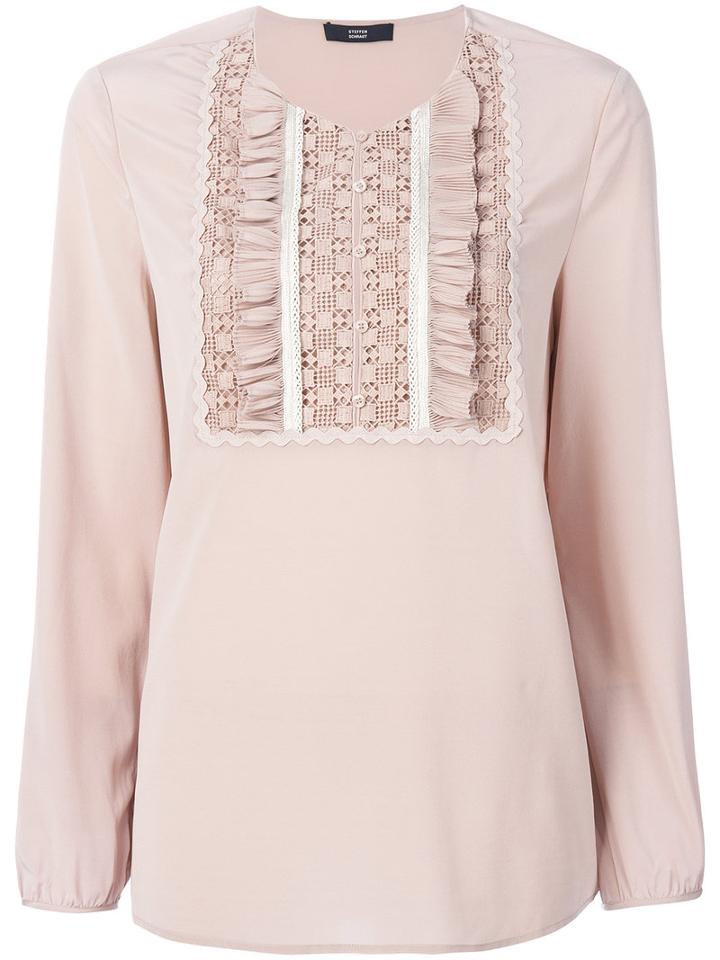 Steffen Schraut - Pleated Bib Blouse - Women - Silk/spandex/elastane - 36, Pink/purple, Silk/spandex/elastane