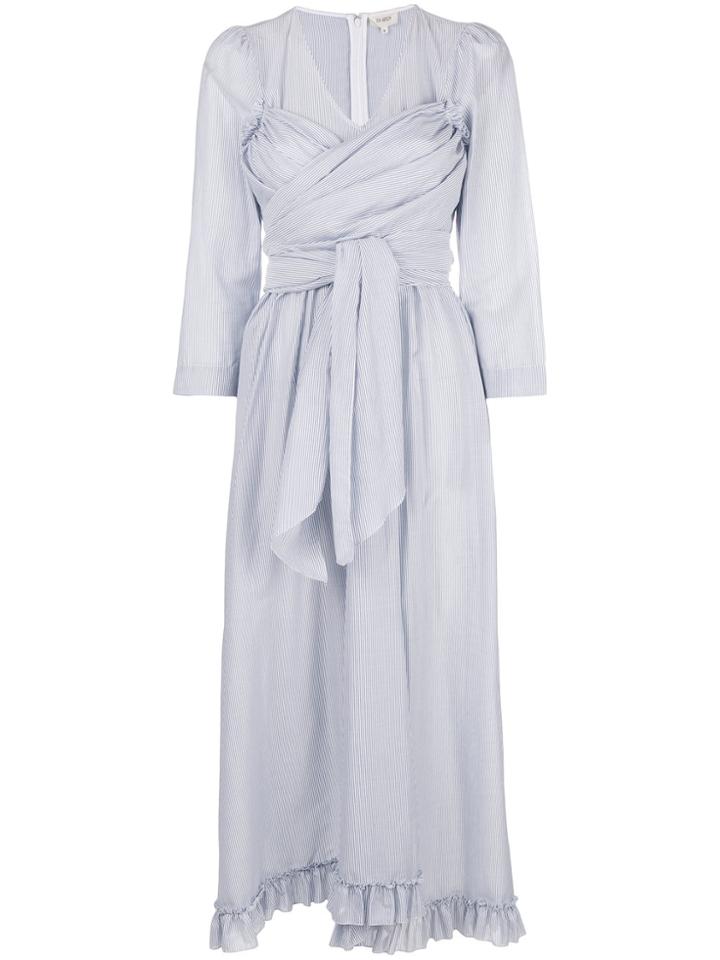 Isa Arfen Ruched Pinstriped Dress - Blue