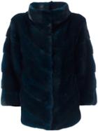 Yves Salomon Shortsleeved Buttoned Jacket, Women's, Size: 36, Blue, Mink Fur/goat Fur/silk/polyester