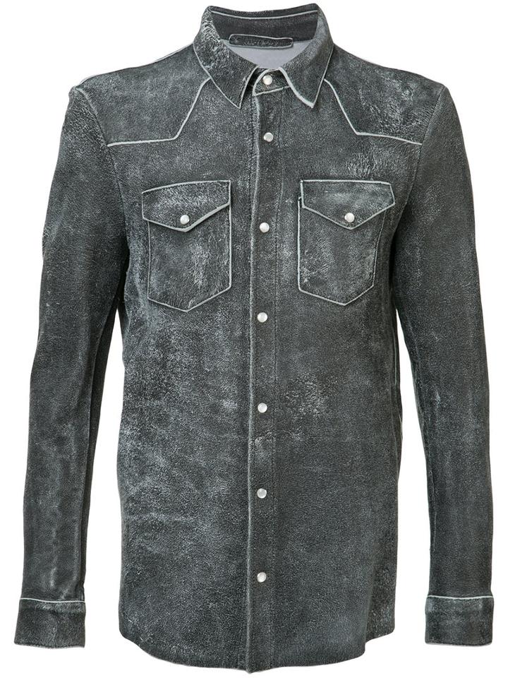 Salvatore Santoro - Distressed Shirt Jacket - Men - Leather - 52, Grey, Leather