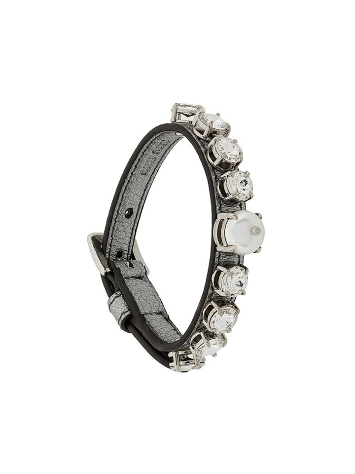 Miu Miu Pearl And Crystal Embellished Bracelet - Grey