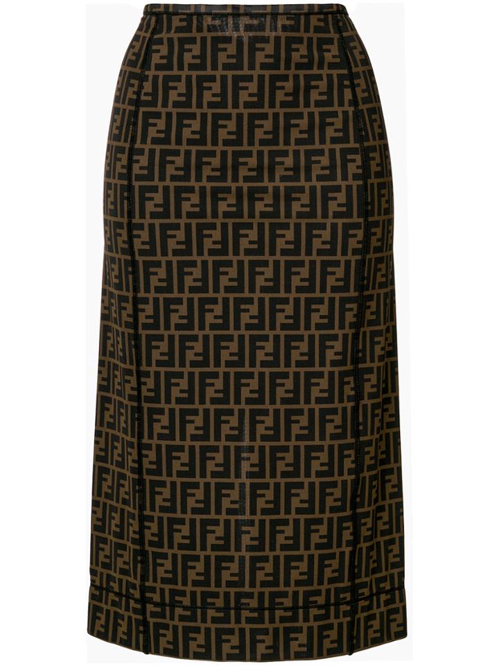 Fendi Logo Fitted Pencil Skirt - Brown
