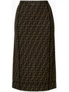 Fendi Logo Fitted Pencil Skirt - Brown