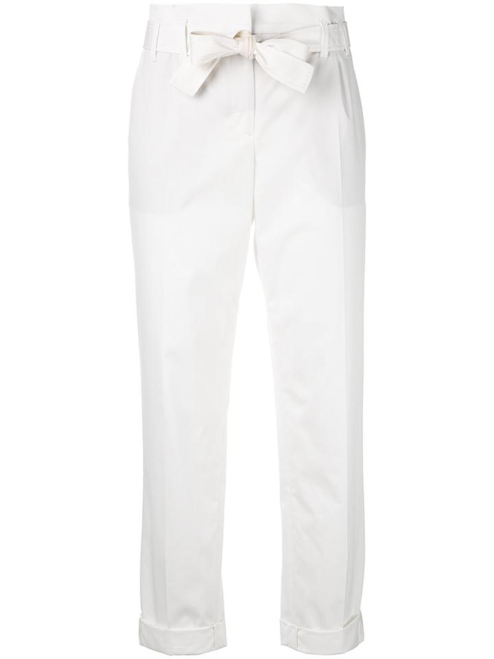 Dorothee Schumacher - Belted Straight Trousers - Women - Cotton/polyester/spandex/elastane - 4, White, Cotton/polyester/spandex/elastane