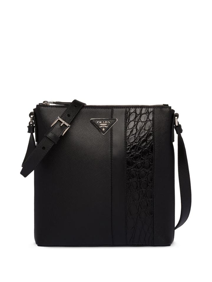 Prada Crocodile Panel Messenger Bag - Black