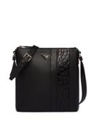 Prada Crocodile Panel Messenger Bag - Black