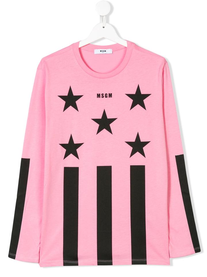 Msgm Kids Teen Stars And Stripes T-shirt - Pink & Purple