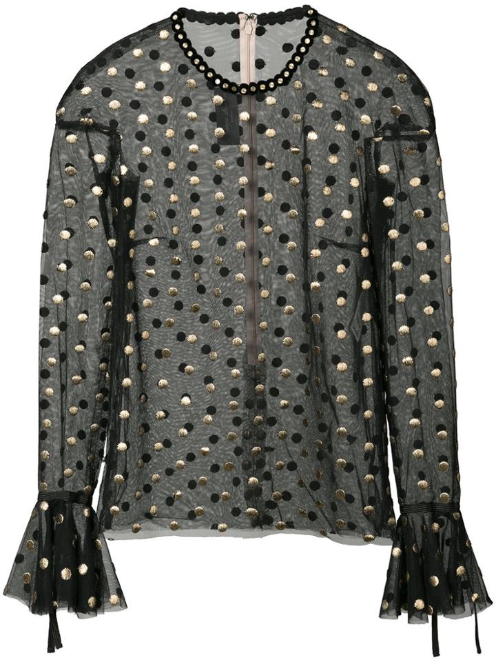 Monique Lhuillier Polka Dot Sheer Blouse - Black