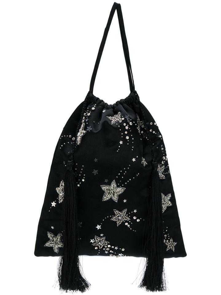 Attico Bead Embroidered Tassel Clutch - Black