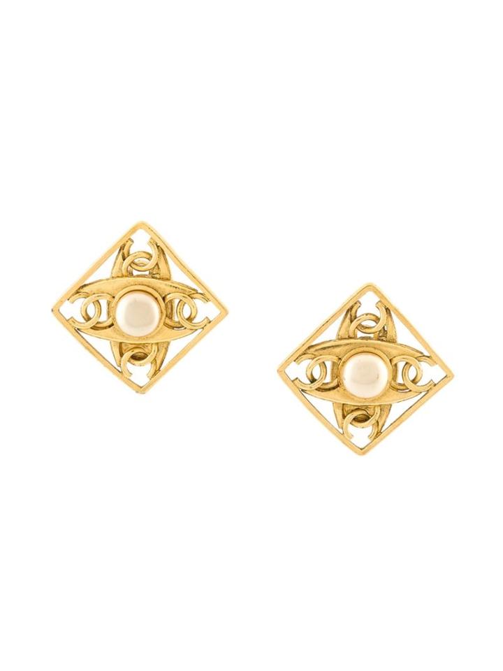 Chanel Vintage Cc Logo Pearl Clip-on Arrings, Women's, Metallic