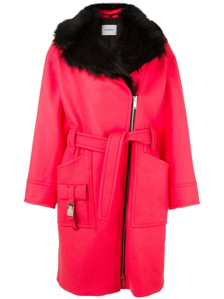 Iceberg Dislocated Zip Belted Coat, Women's, Size: 40, Pink/purple, Wool/cashmere/polyamide/viscose