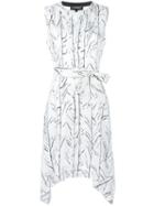 Proenza Schouler Branch Print Sleeveless Dress, Women's, Size: 10, White, Silk/viscose