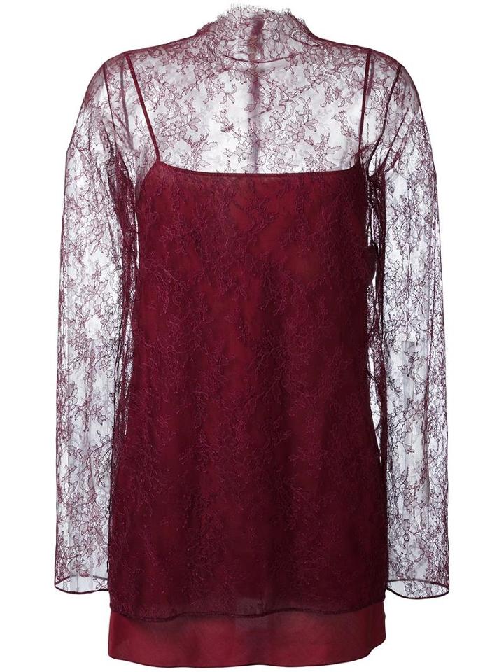Nina Ricci Floral Lace Overlay Blouse, Women's, Size: 38, Red, Silk/polyamide/viscose