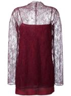 Nina Ricci Floral Lace Overlay Blouse, Women's, Size: 38, Red, Silk/polyamide/viscose