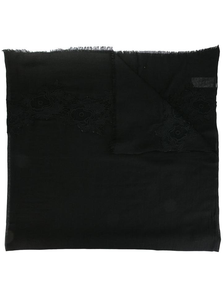 P.a.r.o.s.h. Lace Trim Scarf, Women's, Black, Wool/cotton/polyamide