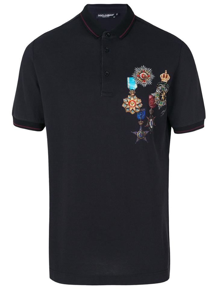 Dolce & Gabbana Emblem Patch Polo Shirt - Black