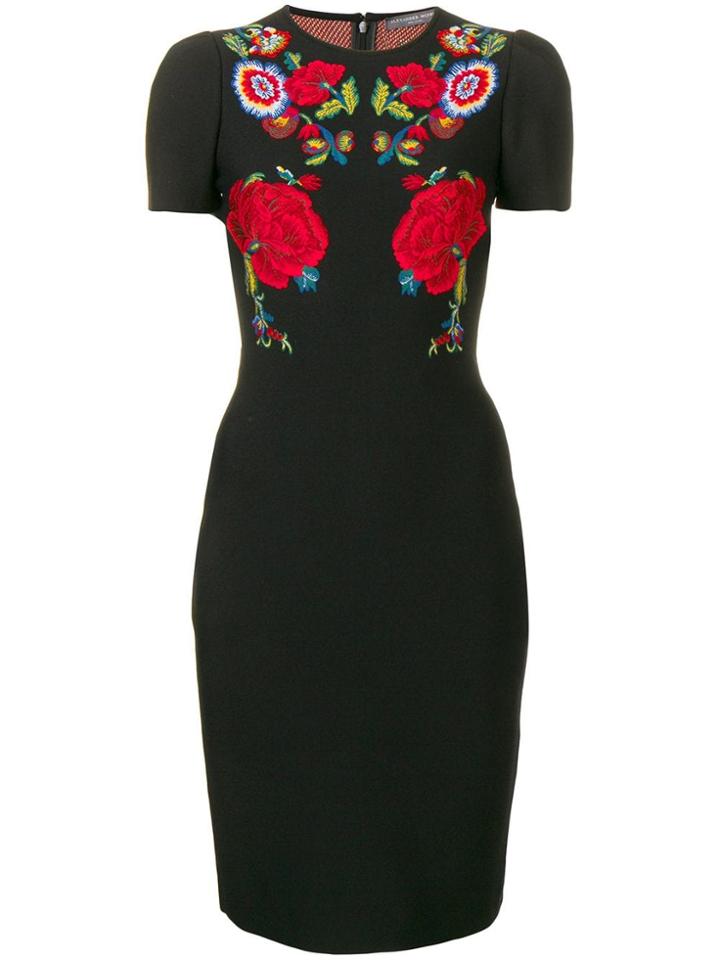 Alexander Mcqueen Floral Embroidered Dress - Black