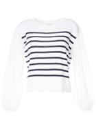 Muveil Sheer Sleeves Striped Sweater - White