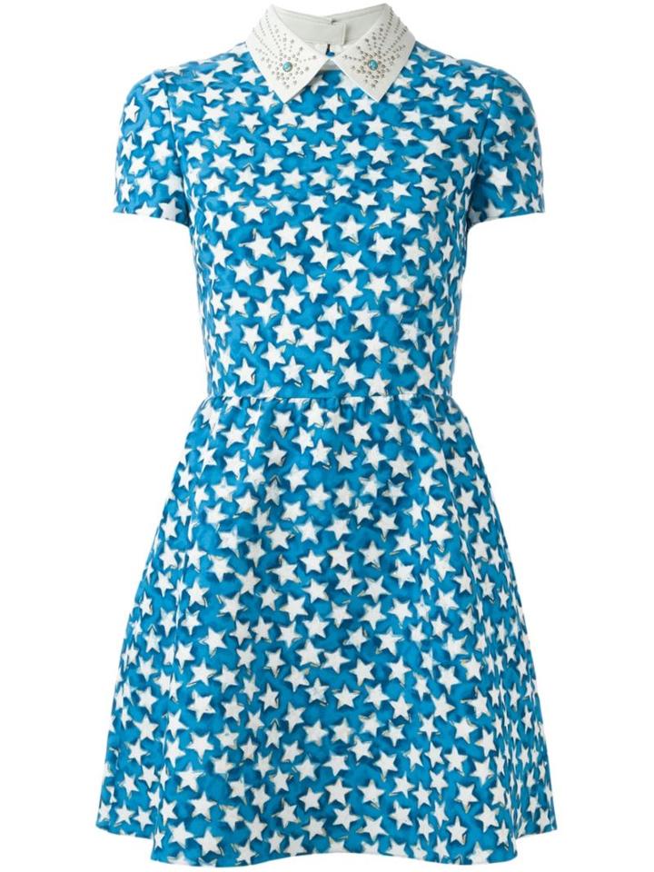 Valentino 'star Studded' Print Dress, Women's, Size: 40, Blue, Silk/leather/virgin Wool