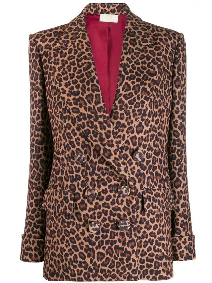 Sara Battaglia Leopard Print Blazer - Brown