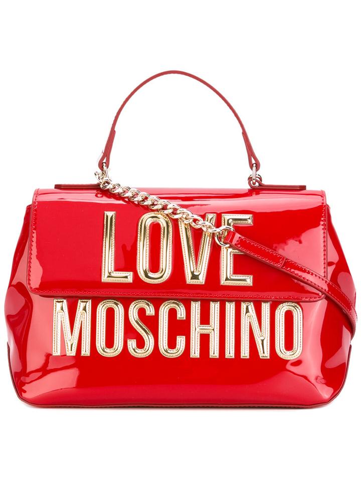 Love Moschino Metallic Logo Fold-over Tote, Women's, Red, Polyurethane