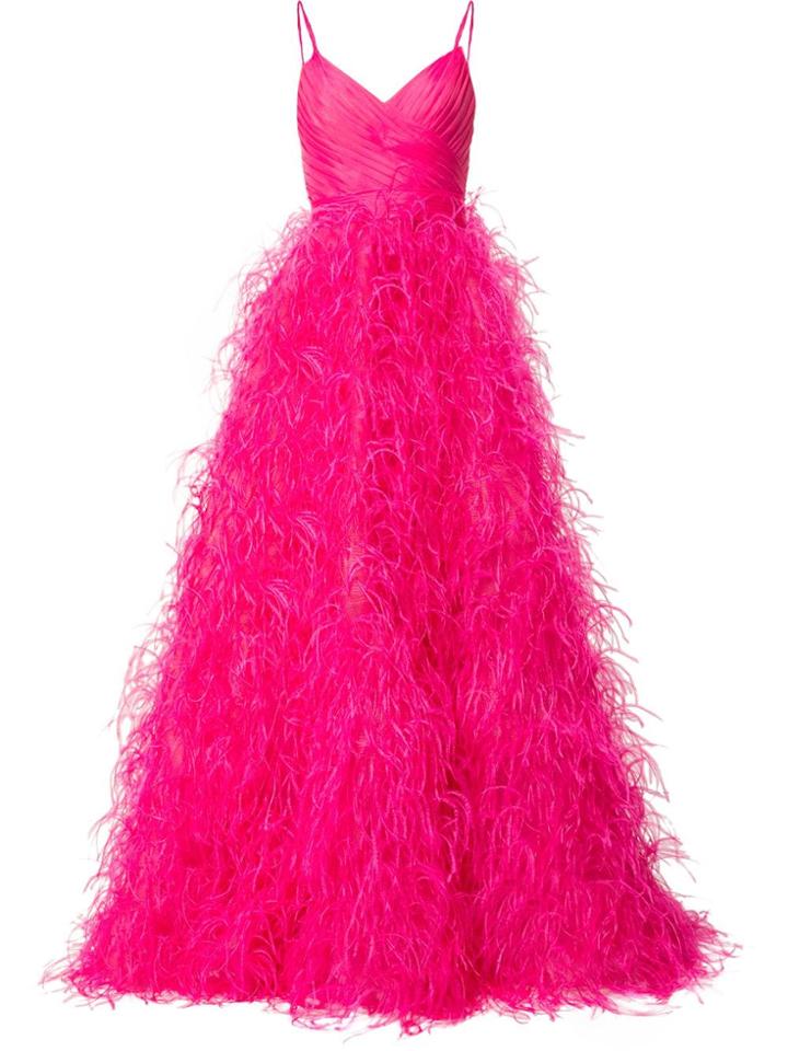 Monique Lhuillier Tulle And Feather Ballgown - Pink & Purple