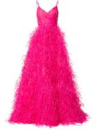 Monique Lhuillier Tulle And Feather Ballgown - Pink & Purple