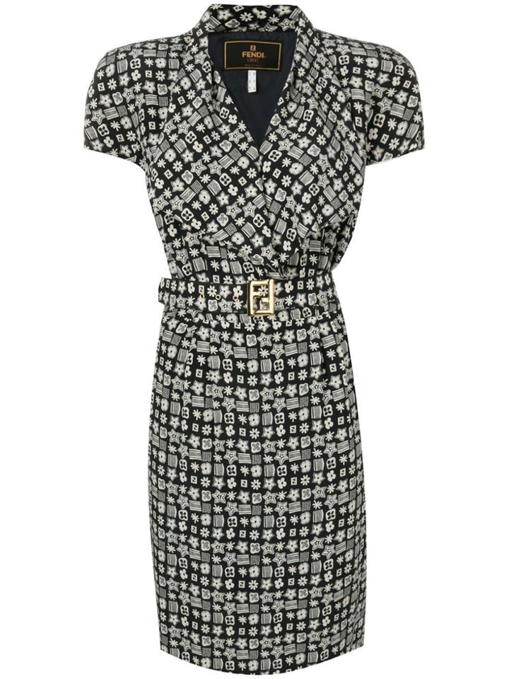 Fendi Vintage 1980's Floral Belted Dress - Black