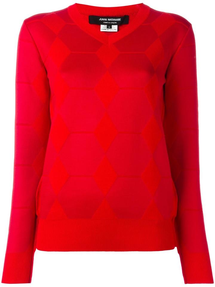 Junya Watanabe Comme Des Garçons Jacquard V Neck Jumper - Red