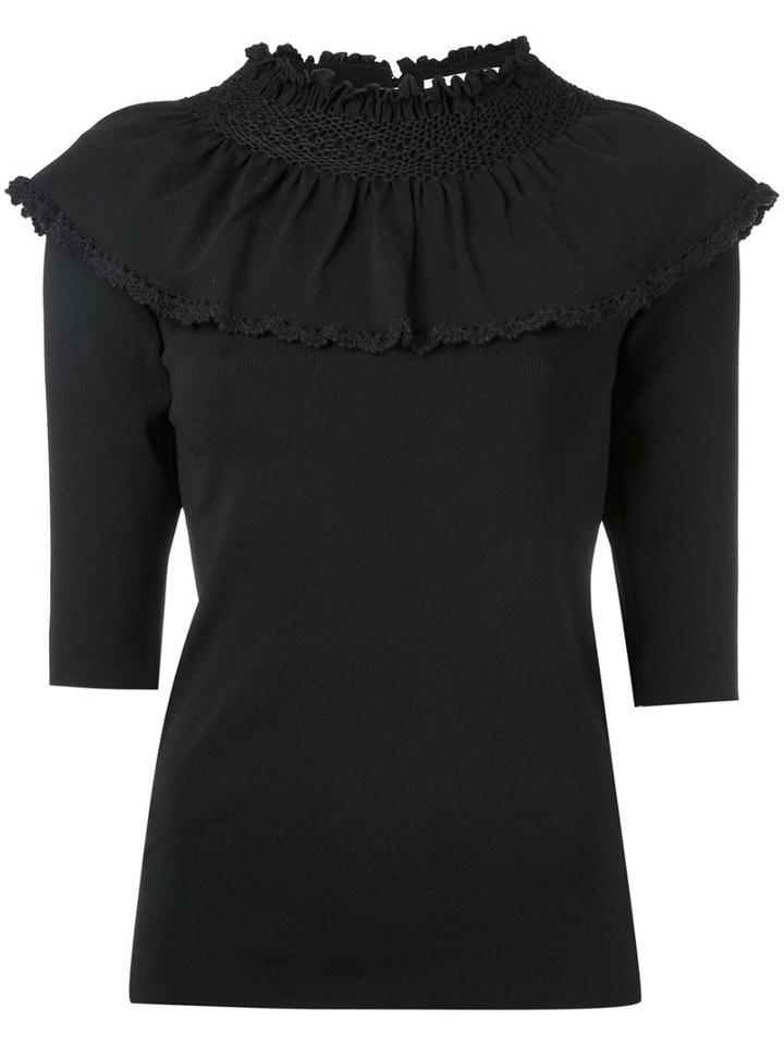 Irene Smoked Ruffle Jumper, Women's, Size: 36, Black, Cotton/nylon/polyester/rayon