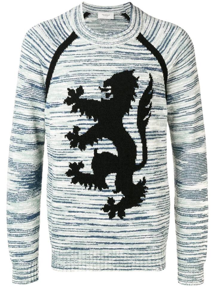 Pringle Of Scotland Textured Lion Emblem Logo Jumper - Blue
