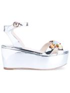 Sophia Webster Embellished Platform Sandals, Women's, Size: 39, Grey, Leather/patent Leather/plastic
