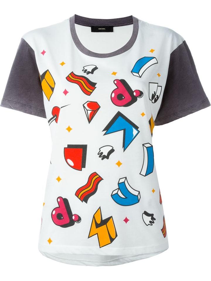 Diesel 'rachel' Print Contrast Sleeve T-shirt