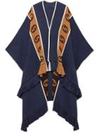 Gucci Wool Poncho With Interlocking G Stripe - Blue