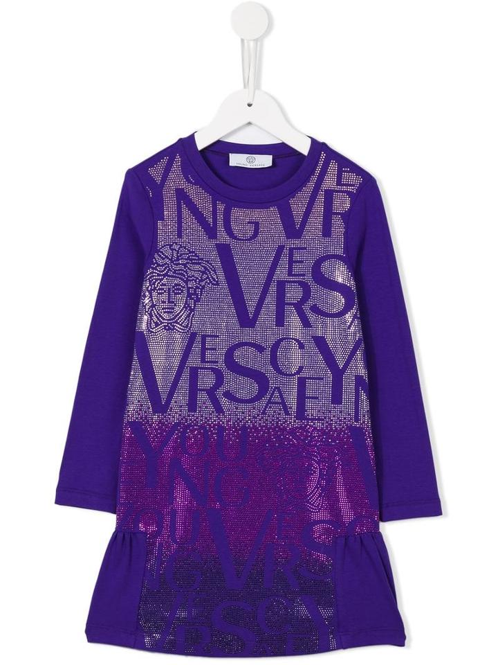 Young Versace Rhinestone Embellished Medusa Dress, Girl's, Size: 10 Yrs, Pink/purple