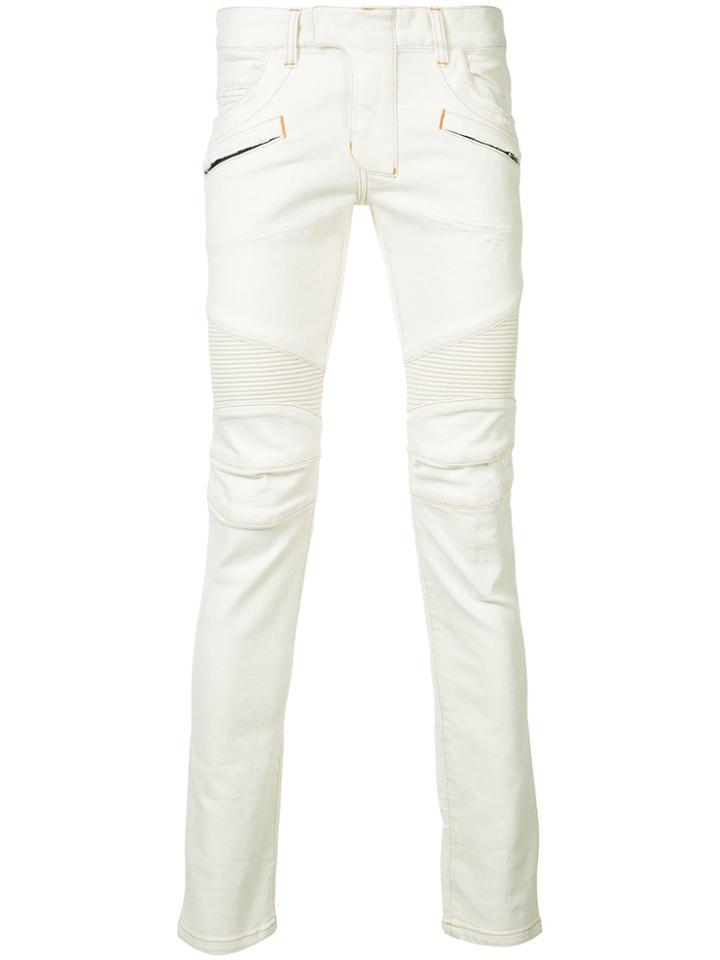 Balmain Skinny Biker Jeans - White