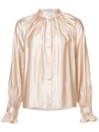 Co Ruched High Collar Blouse - Pink & Purple