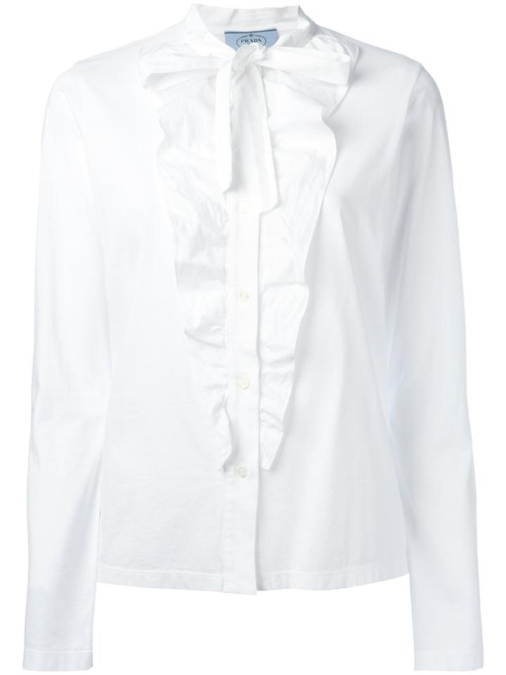 Prada - Ruffled Bib Blouse - Women - Cotton - S, Women's, White, Cotton