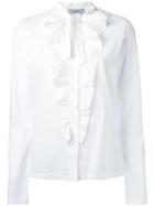 Prada - Ruffled Bib Blouse - Women - Cotton - S, Women's, White, Cotton