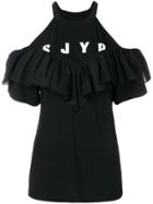 Sjyp Cold-shoulder Logo Top - Black