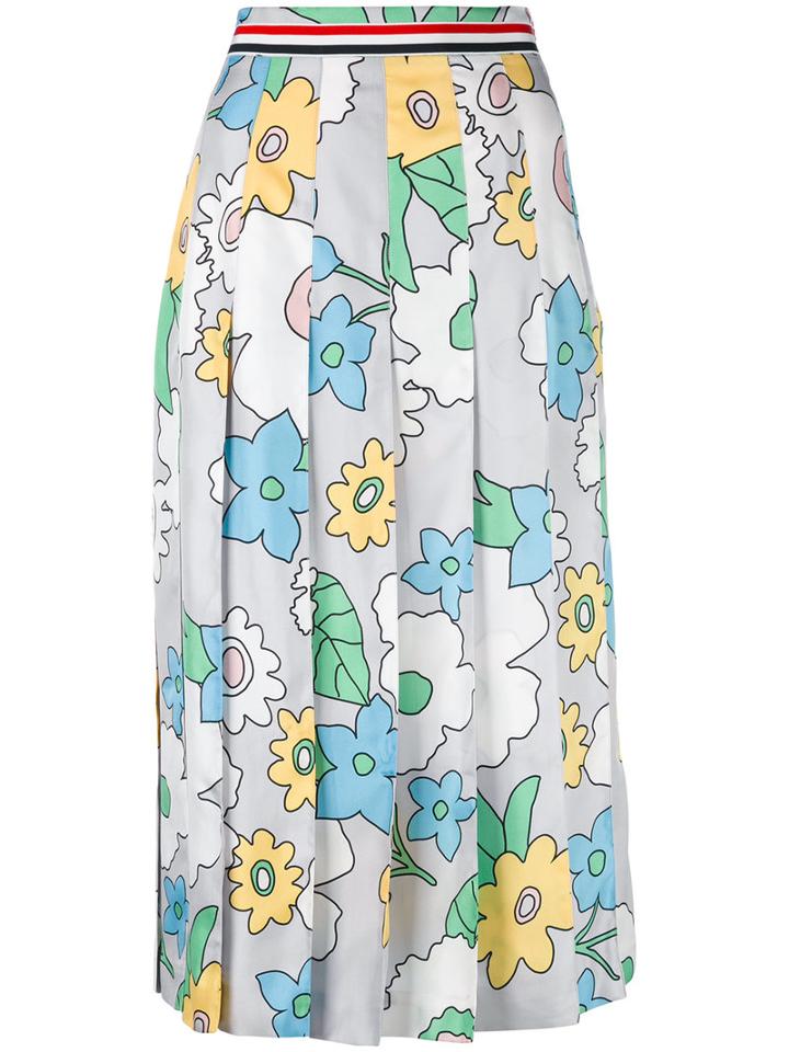 Thom Browne - Floral Pleated Skirt - Women - Silk - 40, Grey, Silk