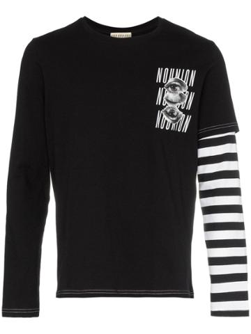 Nounion Deep Sleep Stripe Layered Cotton T Shirt - Black