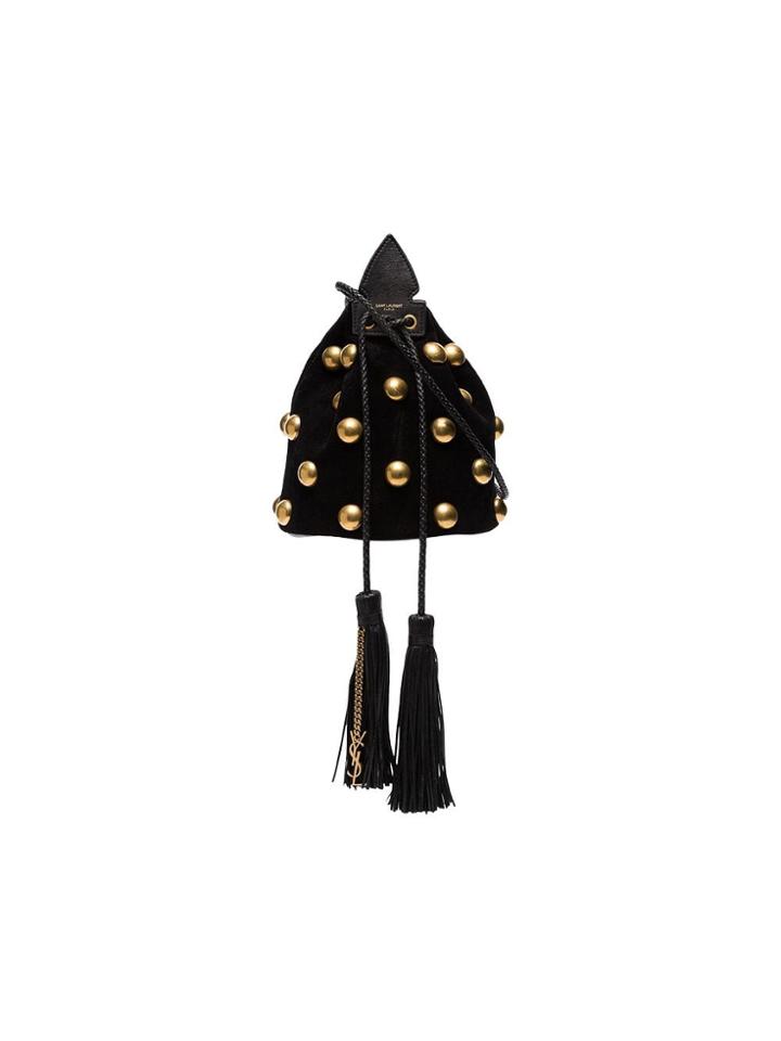 Saint Laurent Black Anja Studded Suede Bucket Bag