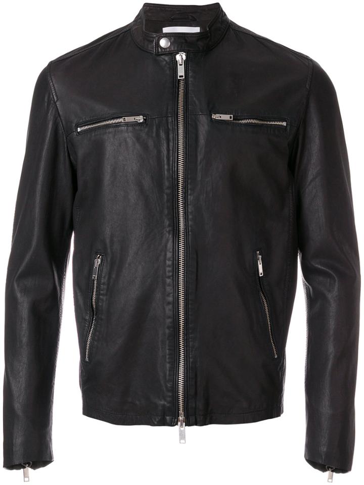 Dondup Band Collar Leather Jacket - Black